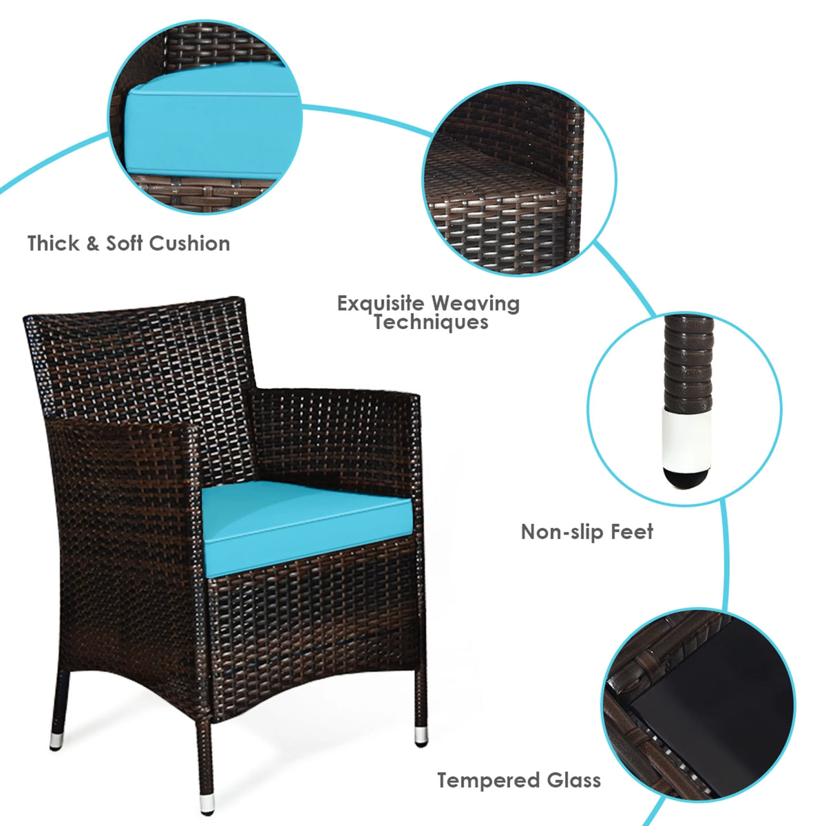 8 Pcs Patio Rattan Furniture Set with Cushioned Chair Loveseat Table C675430