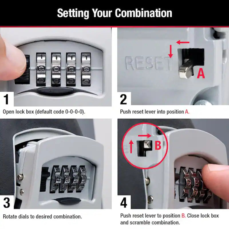 Lock Box, Resettable Combination Dials, 4 Pack W302