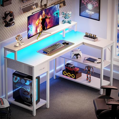 47 inch Reversible L Shaped Desk with LED Lights & Power Outlets U550825
