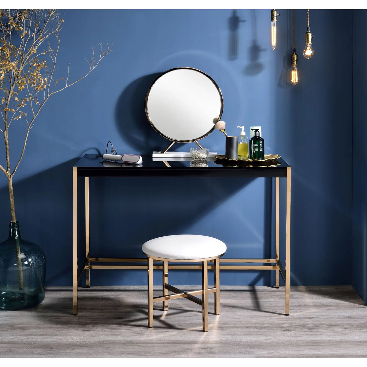 Black & Gold Writing Desk with USB Port R5851