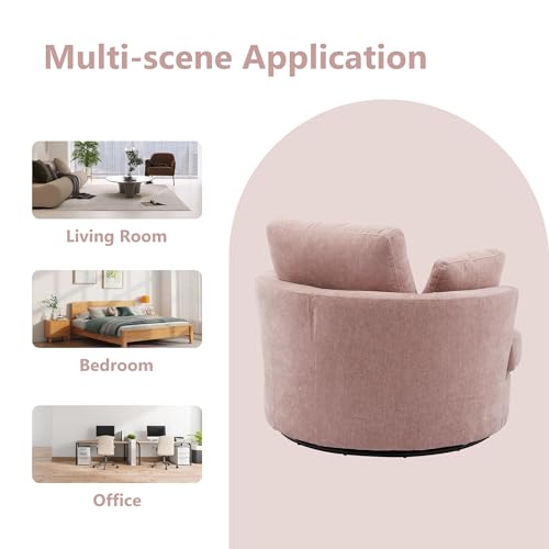 42.2" Oversized Chenille Beige Swivel Barrel Chair Q752