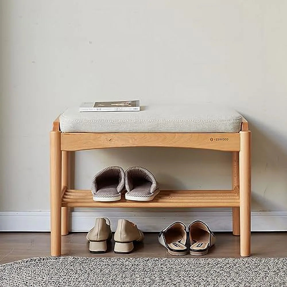 Wood 2-Tier Shoe Bench with Cushion F8430