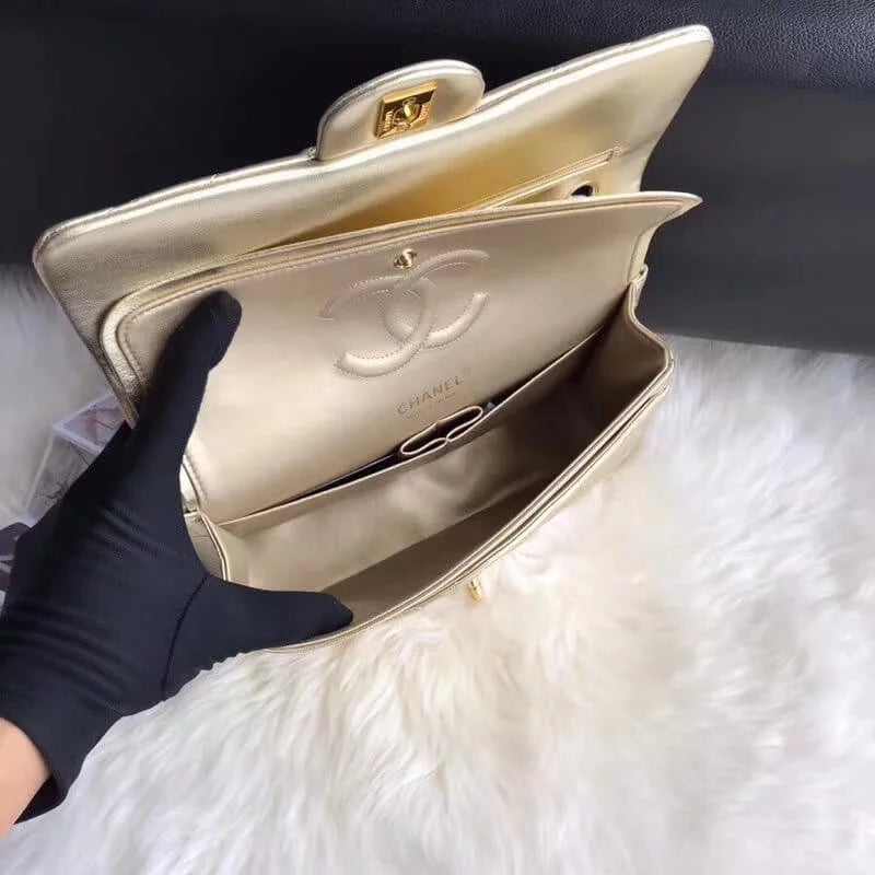 Gold Medium Size Lambskin Leather Flap Bag T359130
