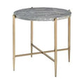 Champagne Light Gray Manufactured Wood Metal Round End Table J348
