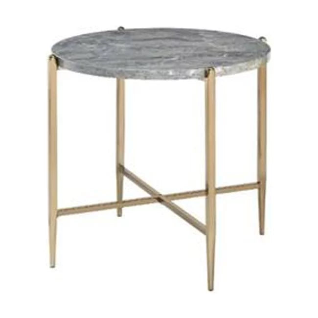 Champagne Light Gray Manufactured Wood Metal Round End Table J348