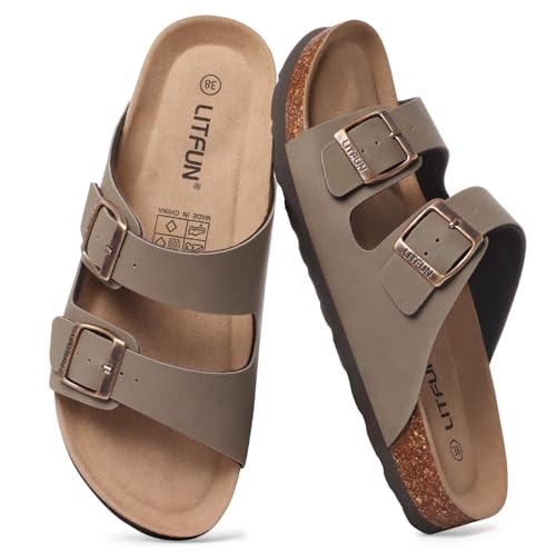Cork Footbed Slip On Slide Sandals with Adjustable Buckle B31384