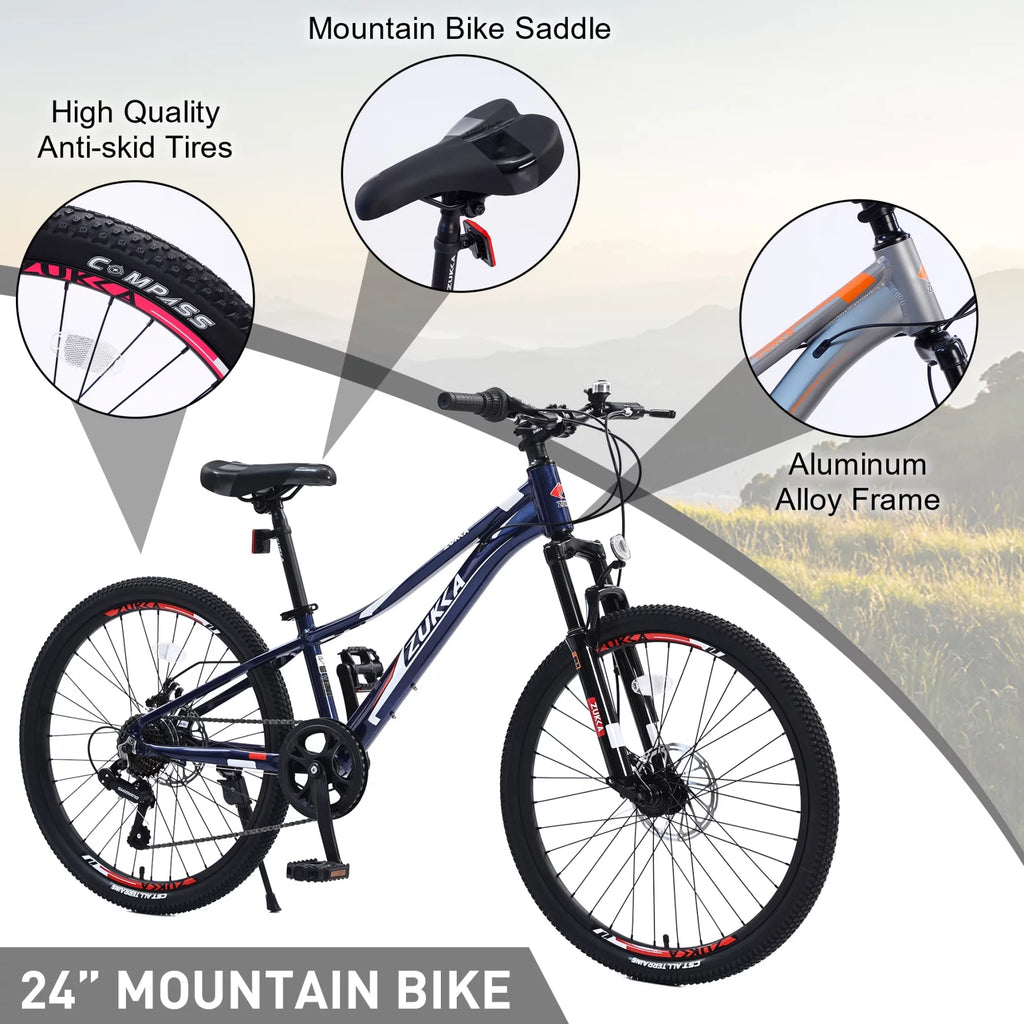 24 in 7-Speed Aluminum Mountain Bike with Double Disc Brake L82792