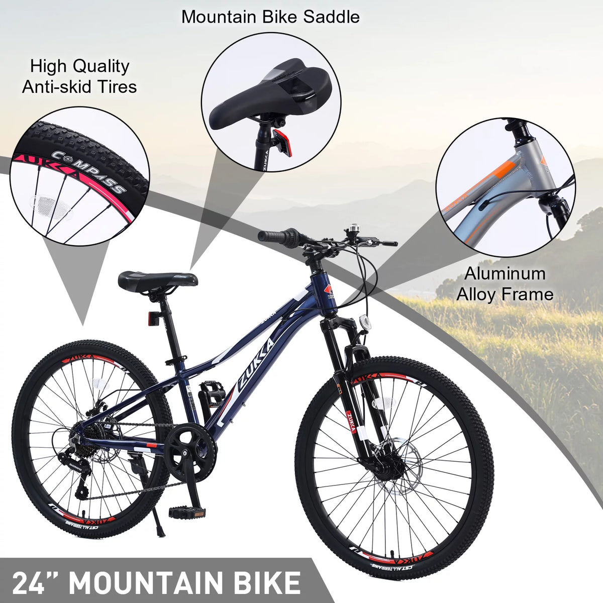 24 in 7-Speed Aluminum Mountain Bike with Double Disc Brake L82792