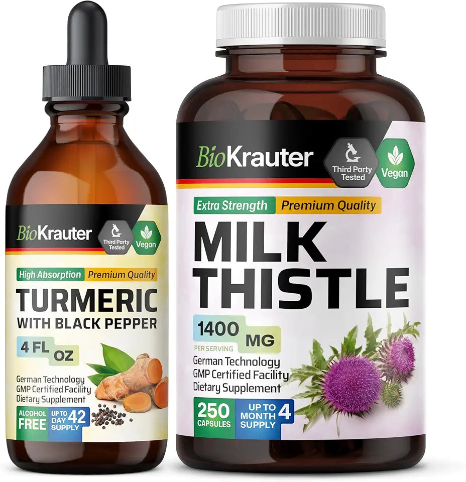 Turmeric with Black Pepper Tincture 4 Fl. Oz. & Milk Thistle 250 Capsules Y521409