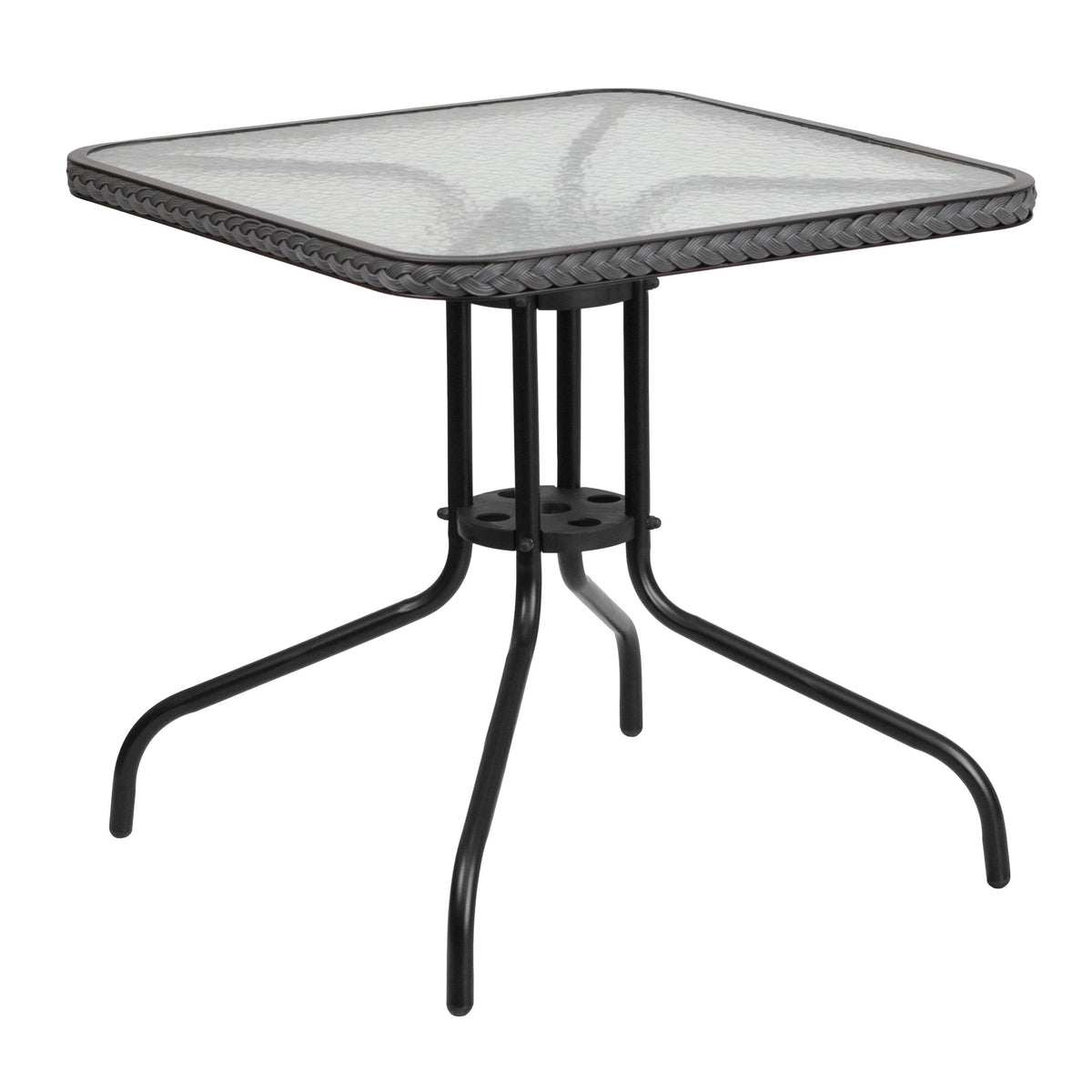 28-inch Square Tempered Glass Metal Table with Rattan Edging I5053