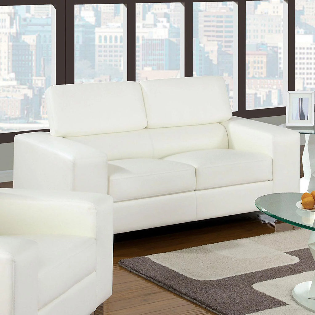 White Bonded Leather Sofa and Loveseat D9318