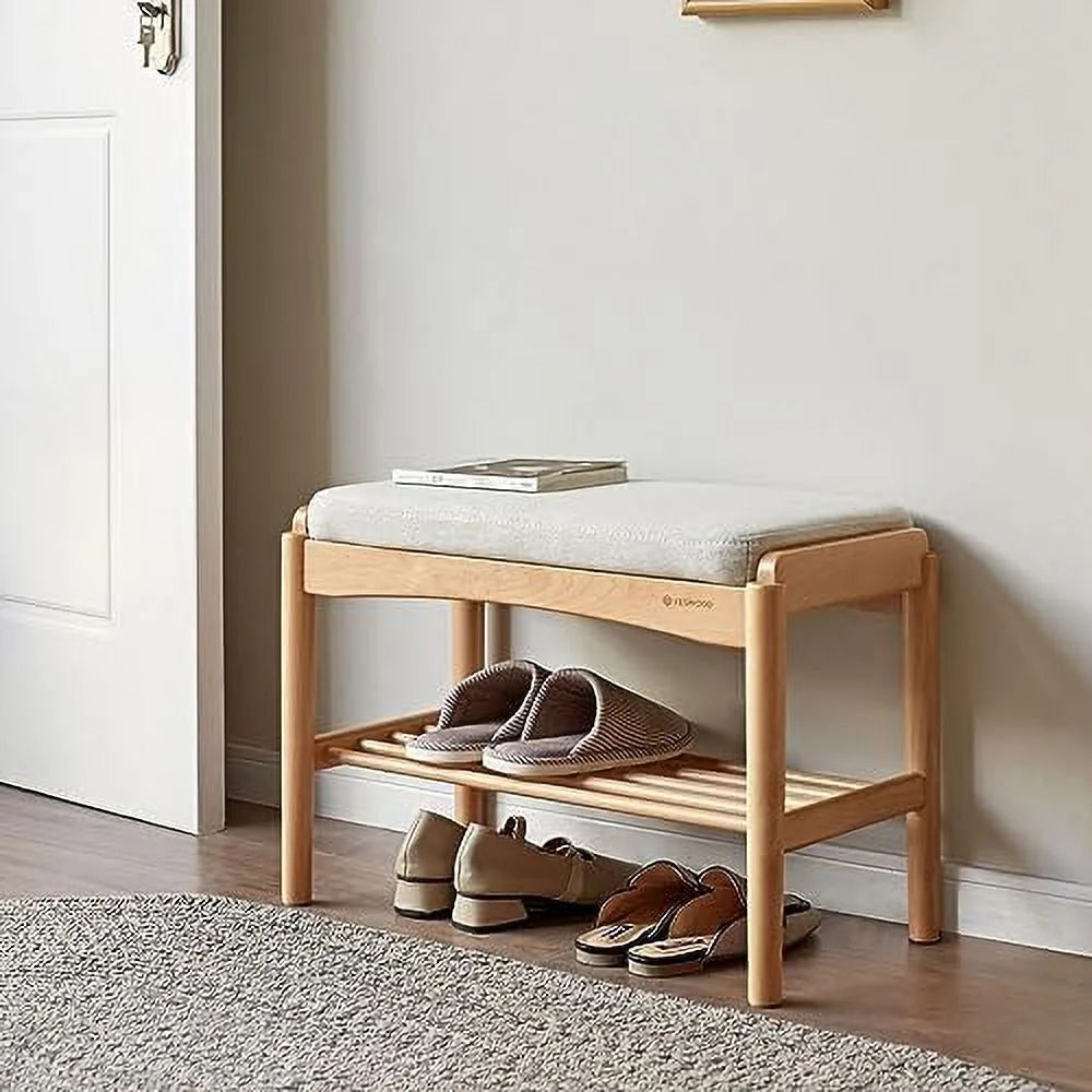 Wood 2-Tier Shoe Bench with Cushion F8430