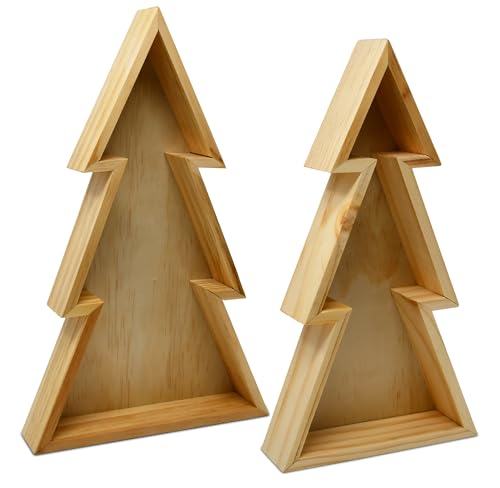Wooden Christmas Tree Trays Set of 2 G54151