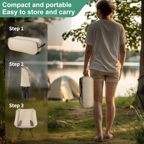 Lightweight Adjustable Folding Camping Chairs with Carry Bag and Side Pockets (Khaki) S1460