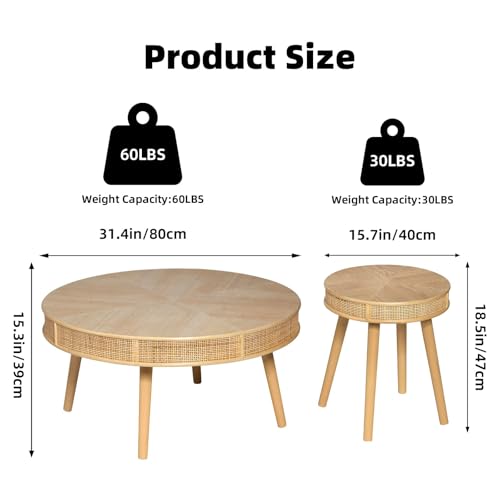 2-Piece Solid Wood Rattan Coffee Table Set Q16321