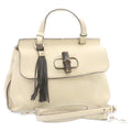 White Leather Bamboo Handbag P55017