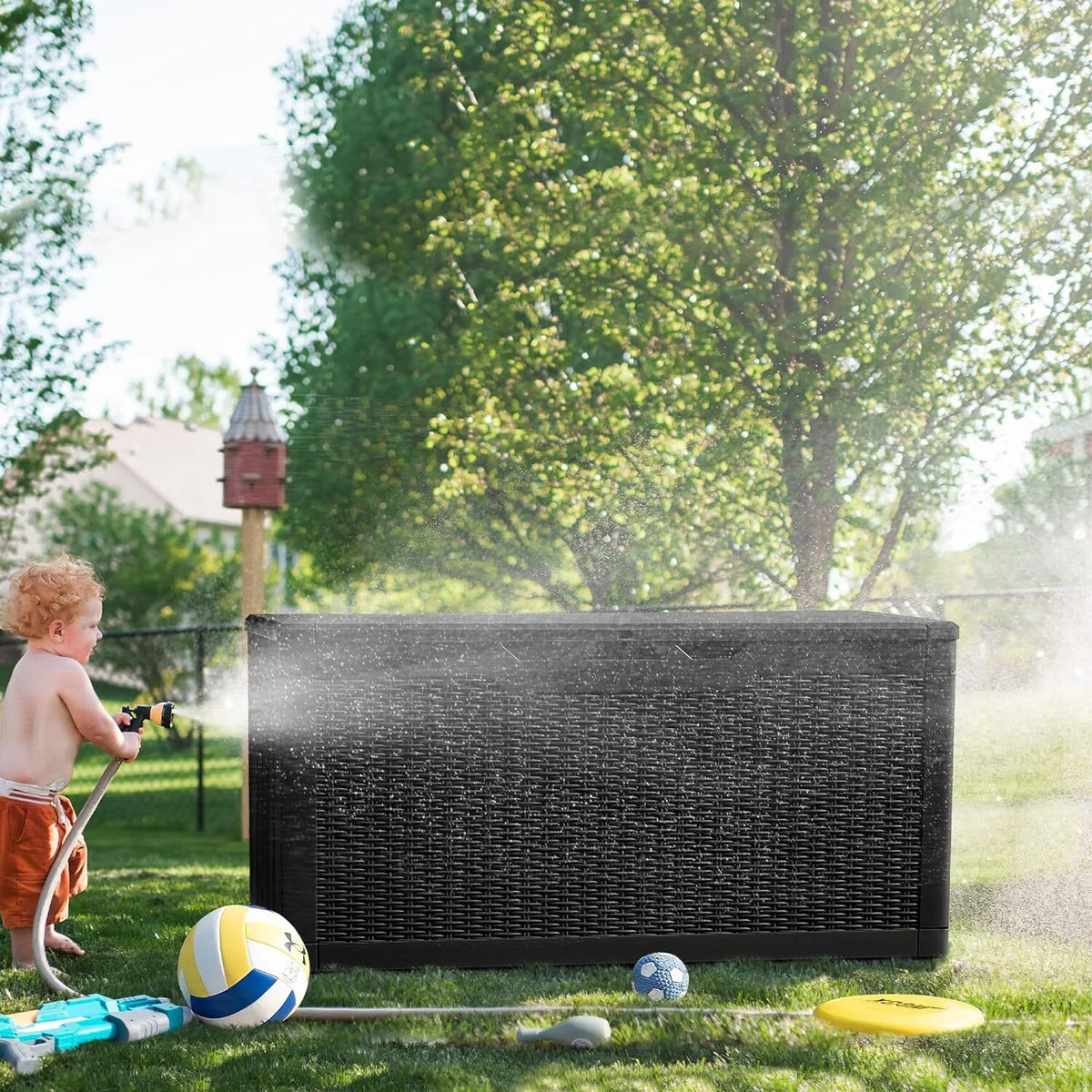 100 Gallon Waterproof Rattan Resin Outdoor Storage Deck Box with Divider H71651
