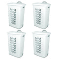 White Laundry Hamper with Wheels and Pull Handle 4 Pack I7976