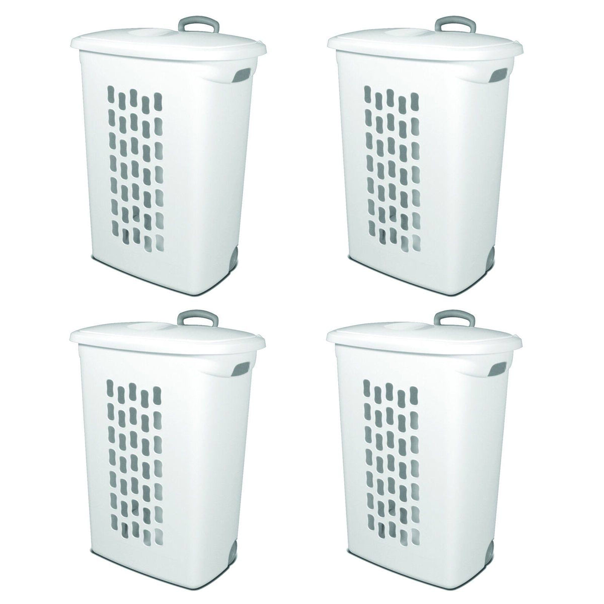 White Laundry Hamper with Wheels and Pull Handle 4 Pack I7976
