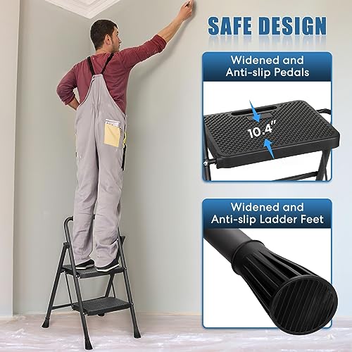Black 3 Step Folding Steel Ladder B23969