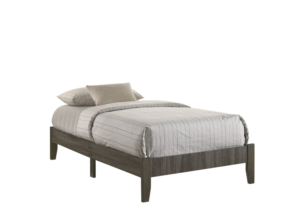 3pc Twin Size Platform Bed and Nightstand Set Gray Wooden L451
