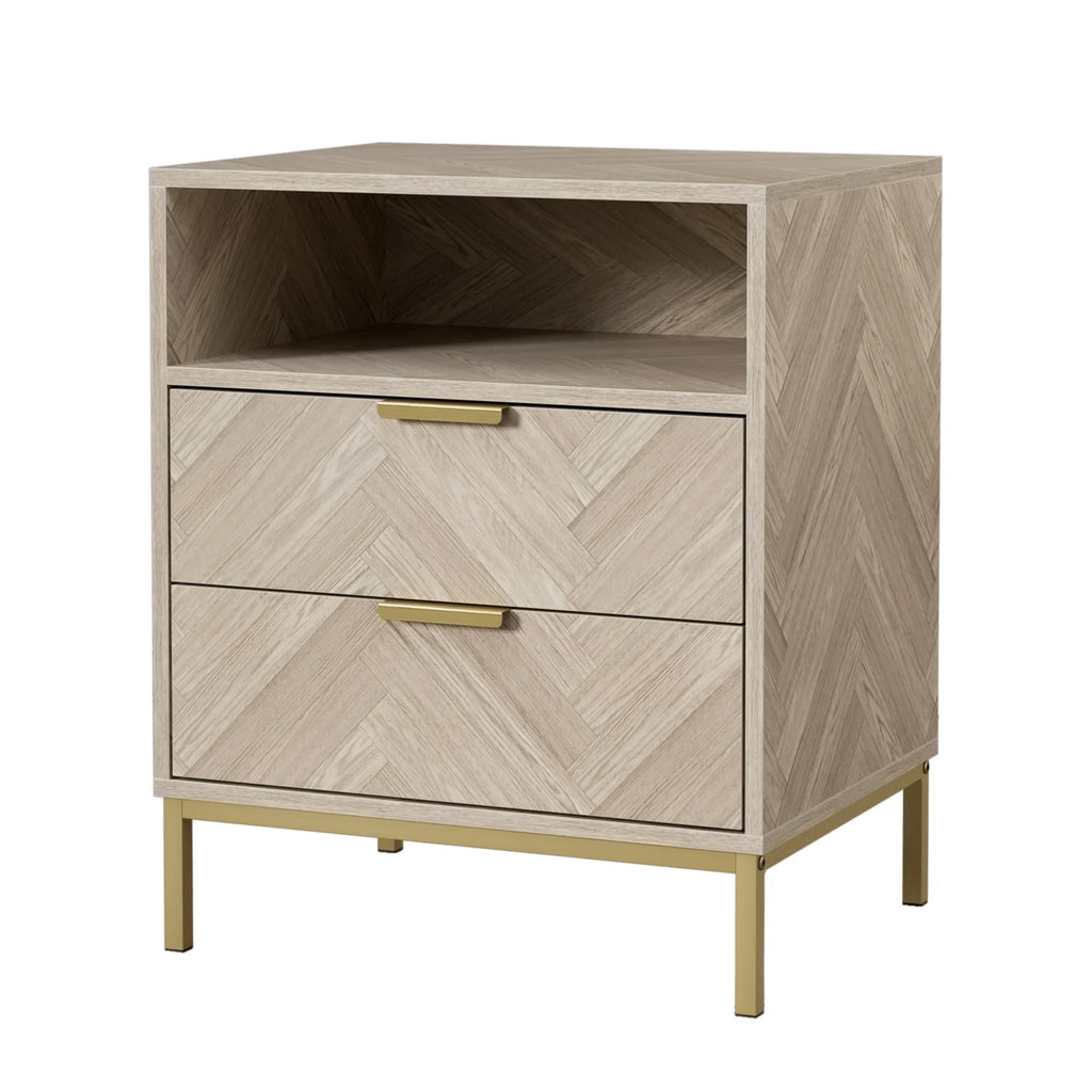 Oak 2 Drawer Wood Nightstand with Open Shelf A89595