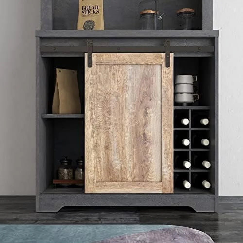Farmhouse Kitchen Hutch Cabinet with Double Barn Door and Shelves D30545