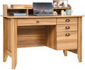 White Oak Computer Desk with Drawers and Hutch Shelf B487