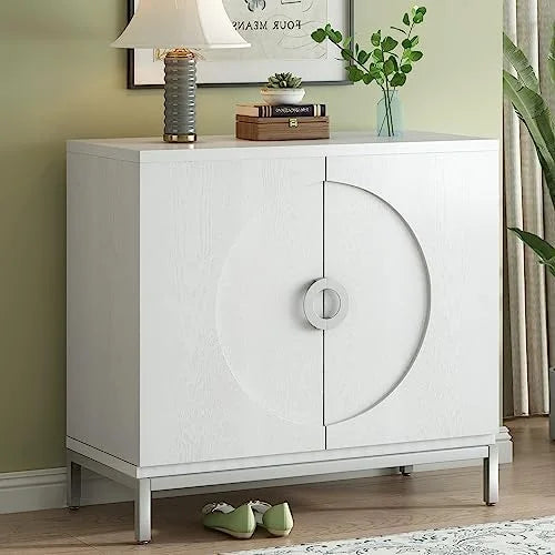 White Accent Cabinet with Metal Leg Frame T539