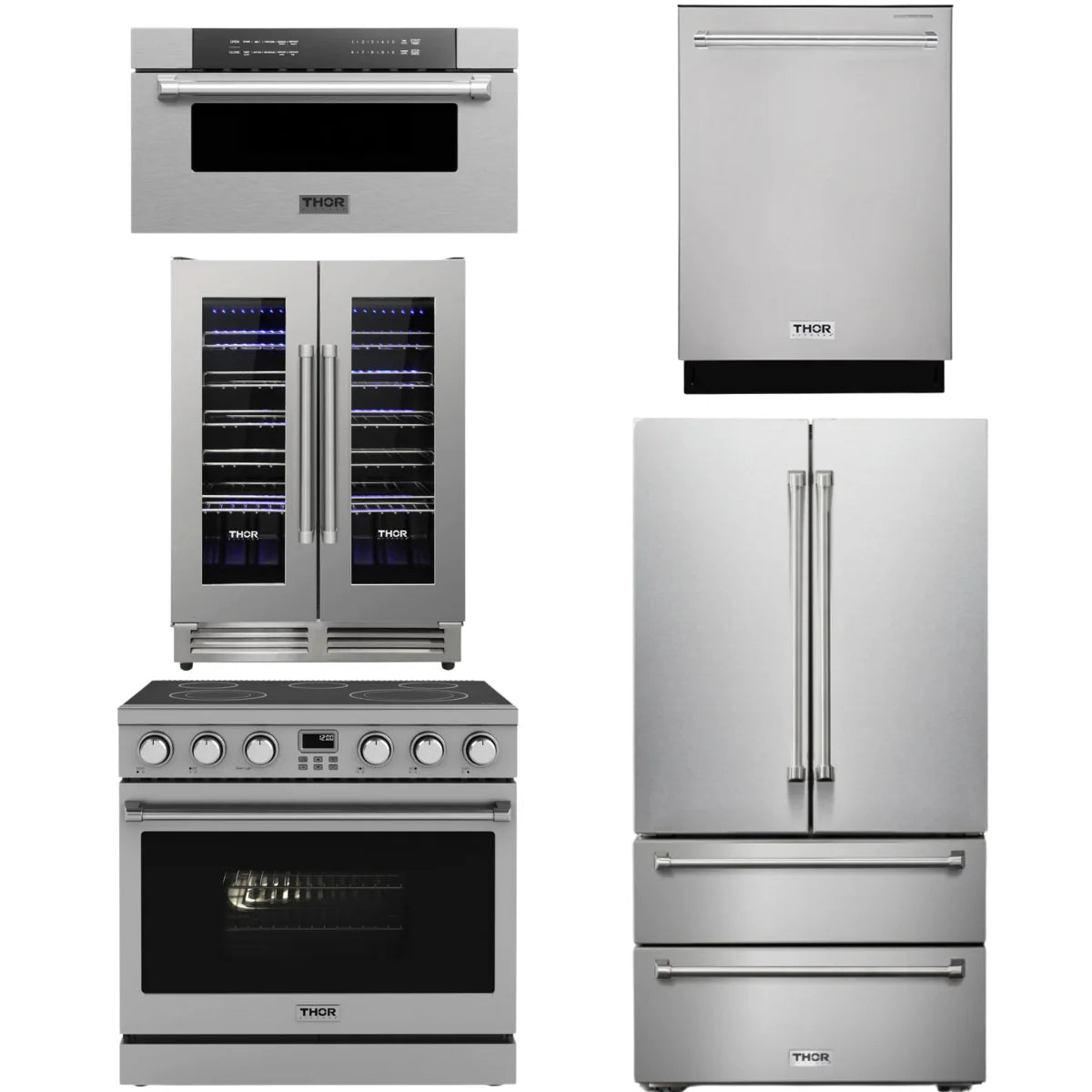 Electric Range, Refrigerator, Dishwasher, Microwave and Wine Cooler O706