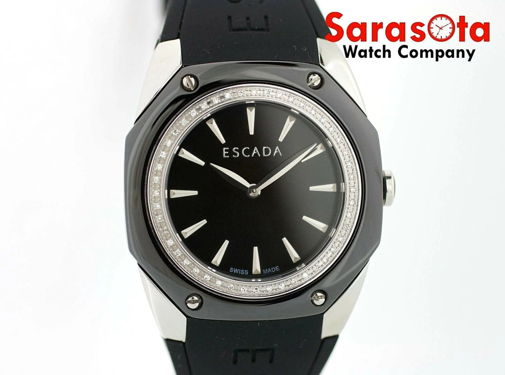 Black Ceramic Steel Diamond Bezel Quartz Wrist Watch N5335