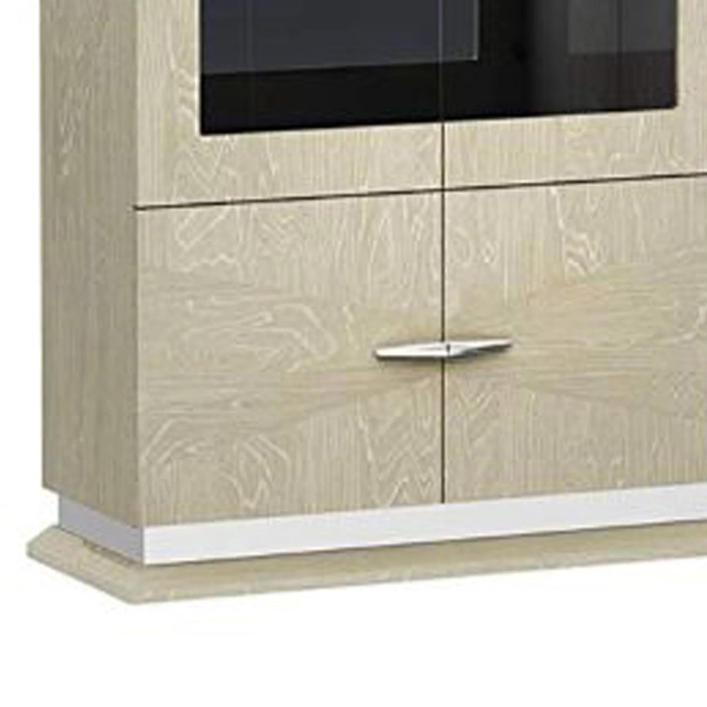 Brown Wood and Glass Display Unit with Three Shelves and One Cabinet L41538