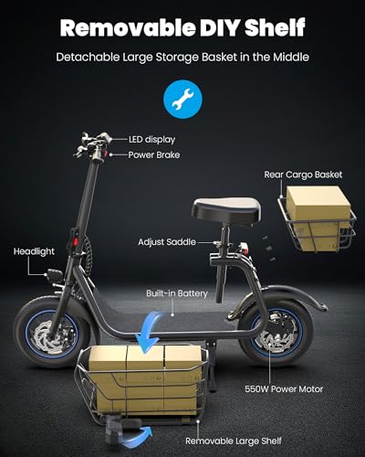 Electric Scooter with Seat, 550W Motor, 20-Mile Range Q8495