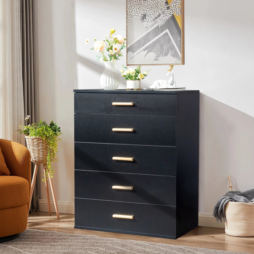 Black 5 Drawer Wood Dresser P344130