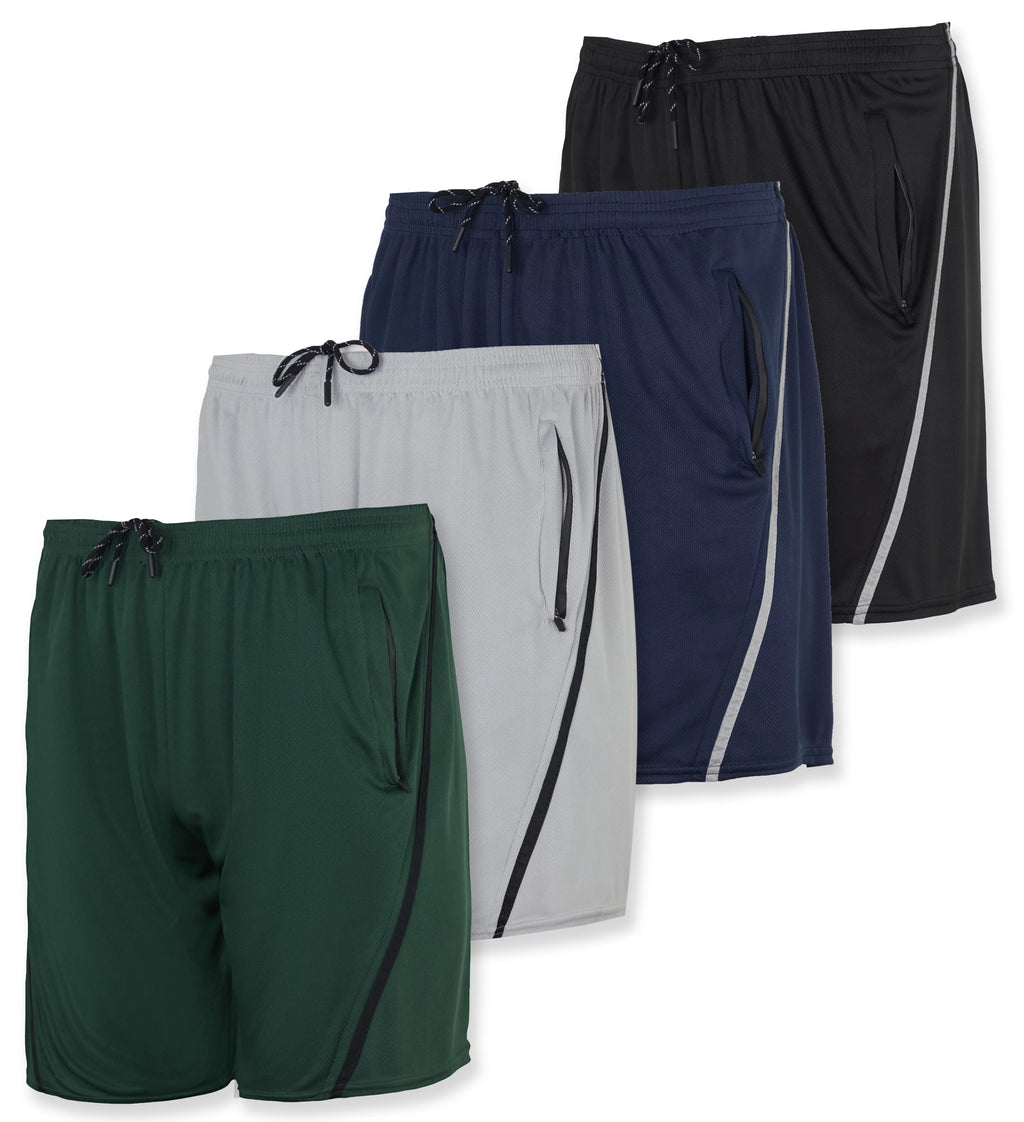 4 Pack Men's Quick Dry Mesh Athletic Shorts with Zipper Pockets Y7295