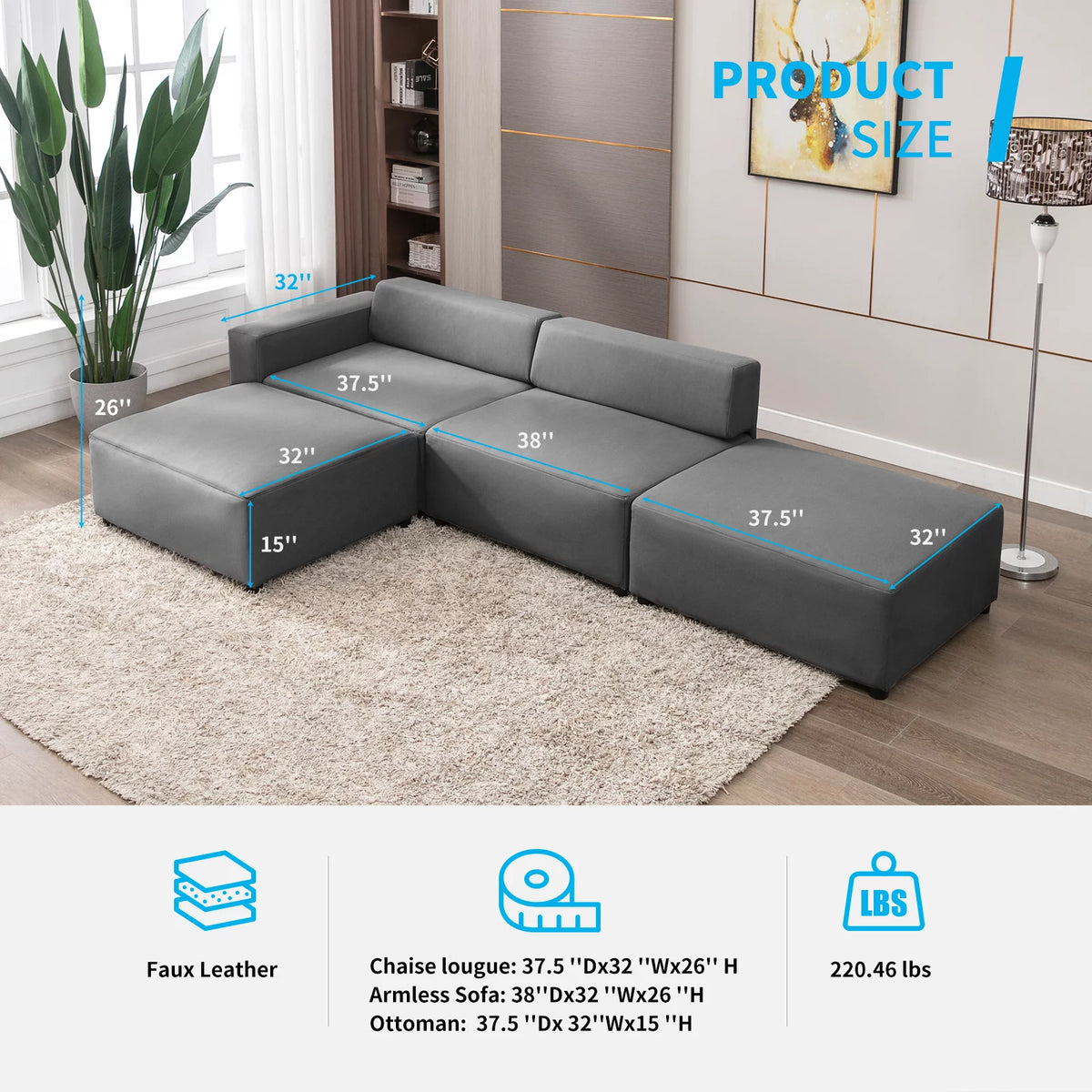 Light Gray L Shape Sectional Sofa O966