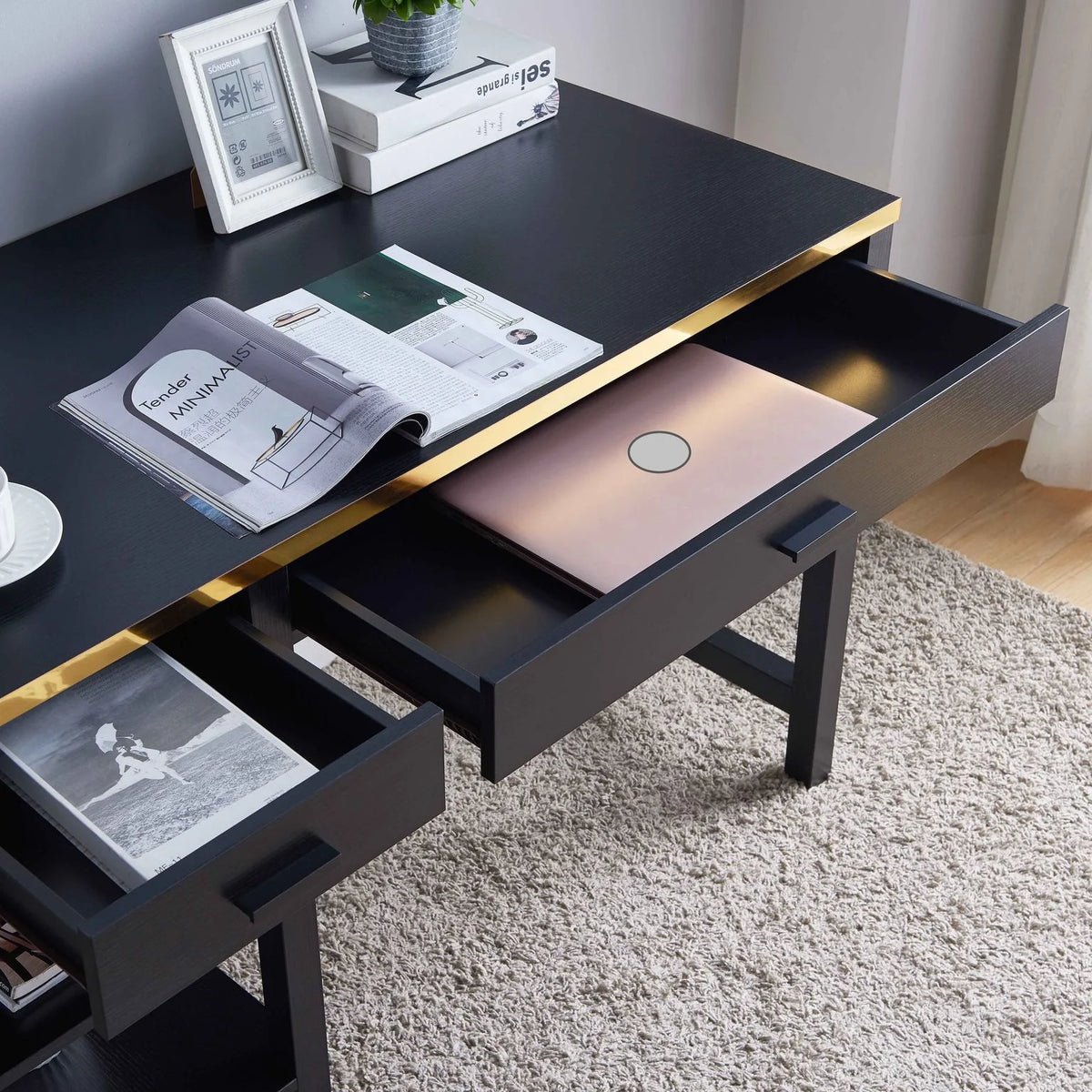 Black Computer Desk with 2 Drawers D965942