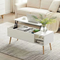 43" Lift Top Wooden Coffee Table with Hidden Storage and Open Shelves Matte White Q985497