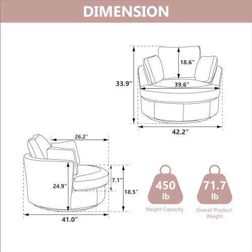 42.2" Oversized Chenille Beige Swivel Barrel Chair Q752