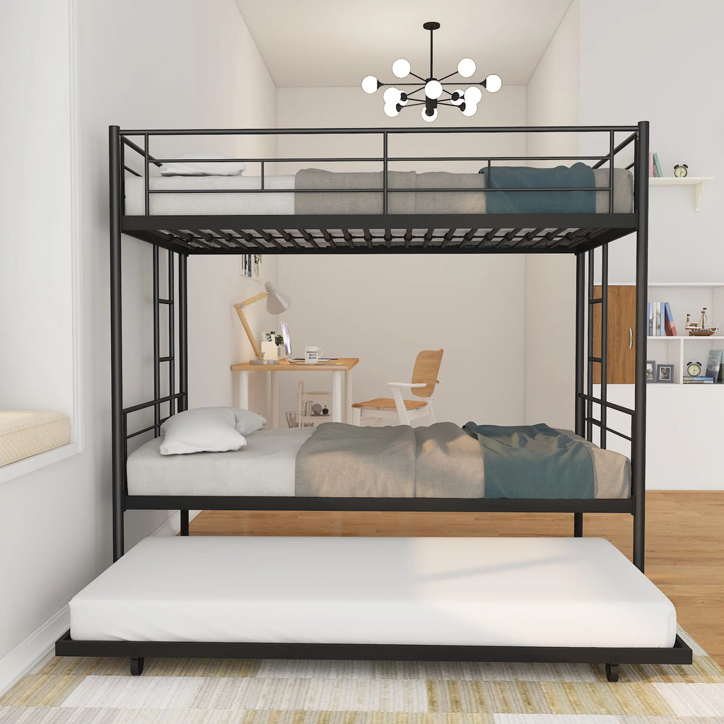 Twin Over Twin Metal Bunk Bed Frame with Trundle P274926