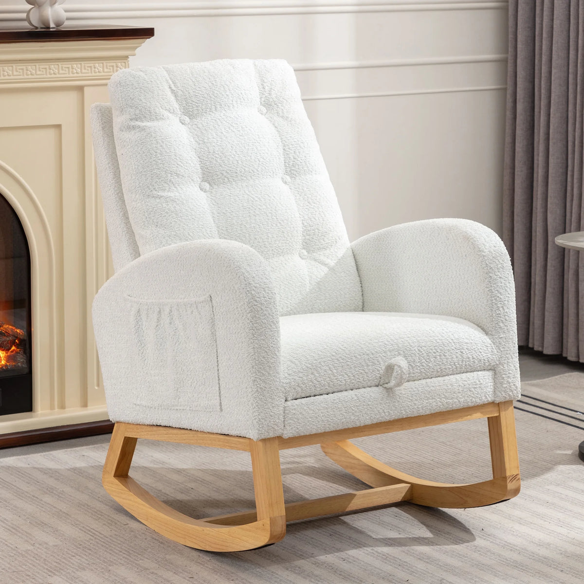 Rocking Chair with Footrest High Back Rubber Wood Legs P538117