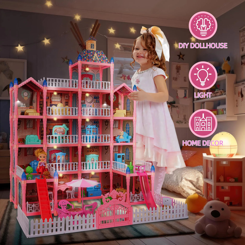 5-Story 19 Rooms Dollhouse with 1 Doll Toy Figure W7389