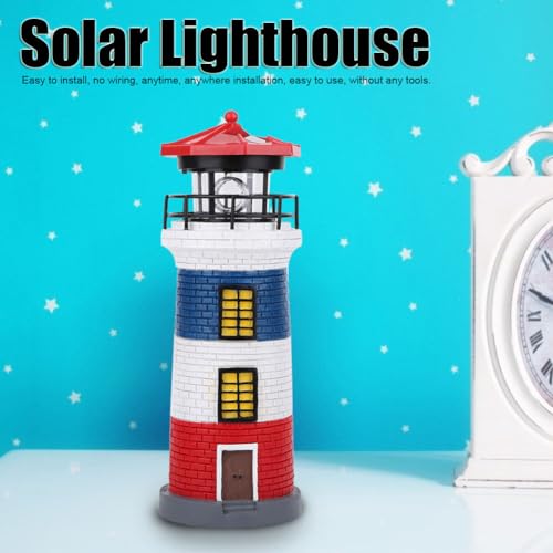 Black and White LED Solar Power Lighthouse Statue H53320