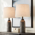 24" High Mid Century Modern Table Lamps Set of 2 Black Finish Oatmeal Shade J844