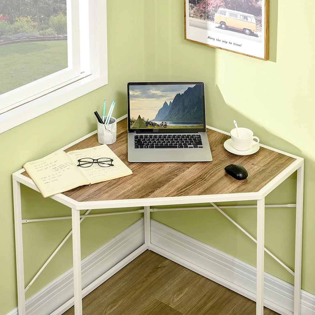 White Corner Computer Desk with Steel Frame B82563