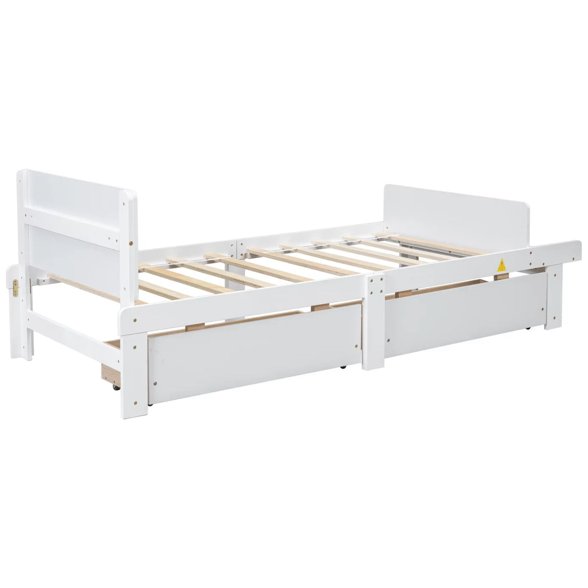 White Twin Size Wood Platform Bed Frame with 2 Storage Drawers F418