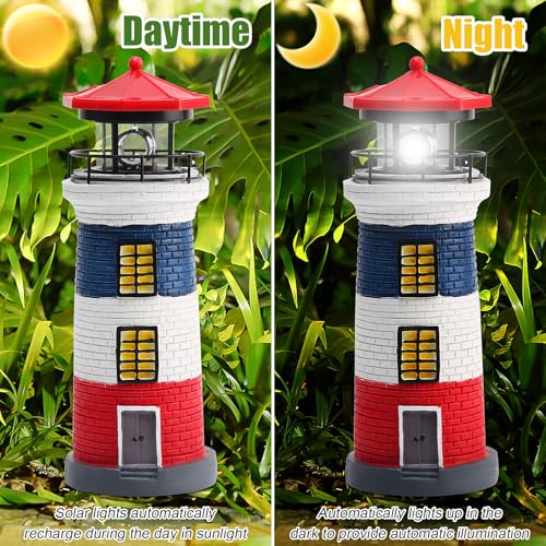 Black and White LED Solar Power Lighthouse Statue H53320