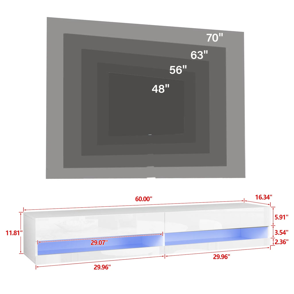White High Gloss Wall Mounted TV Stand with LED Lights I436