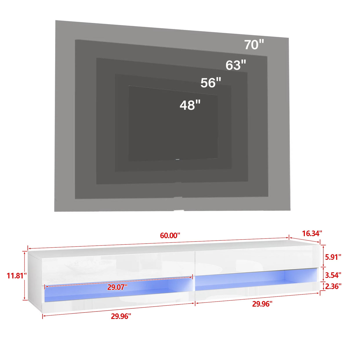 White High Gloss Wall Mounted TV Stand with LED Lights I436