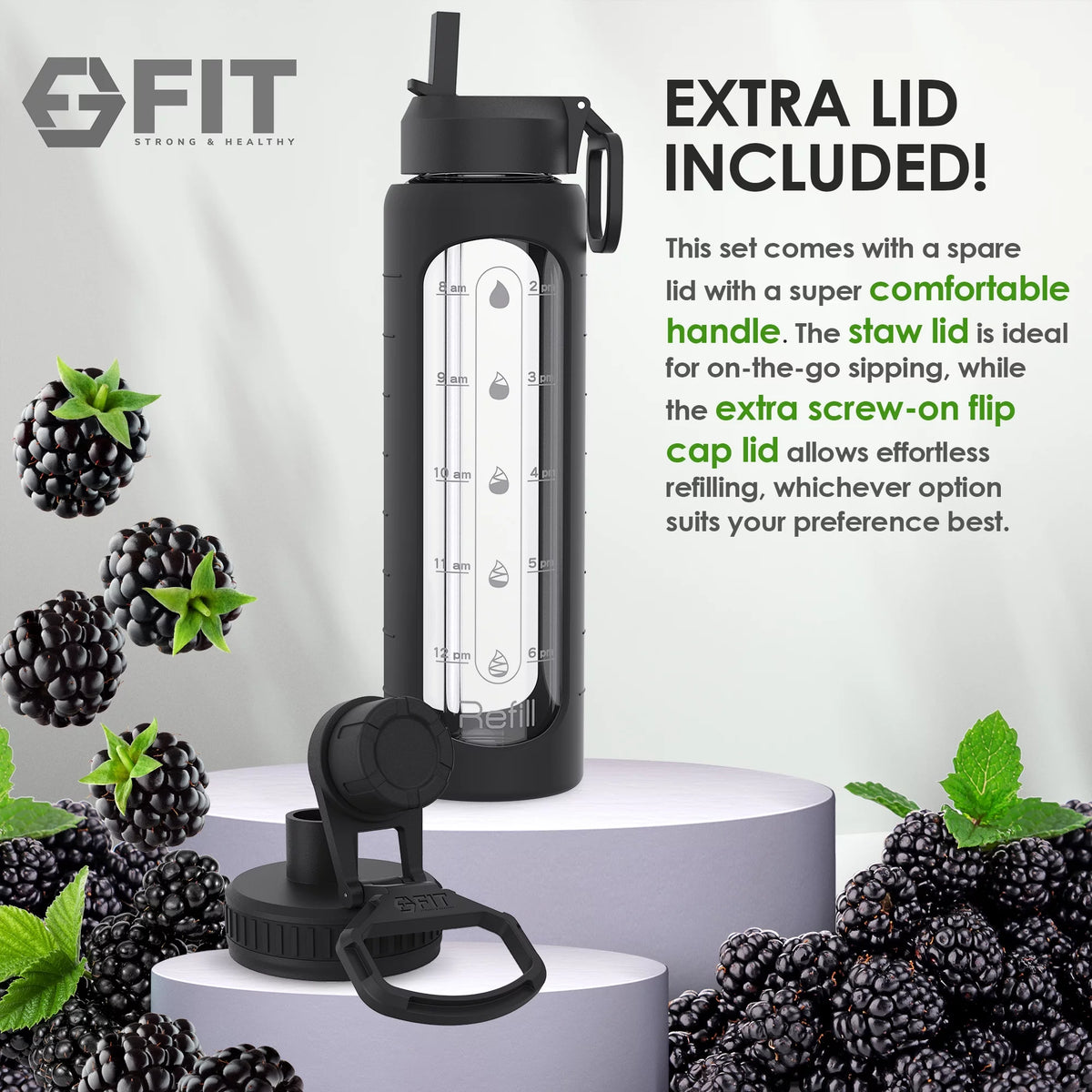 32 oz Glass Water Bottle with Time Marker and Carrier T854